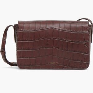 NWT $595 Mansur Gavriel Clio Croc Embossed Leather Shoulder Bag in Chocolate!